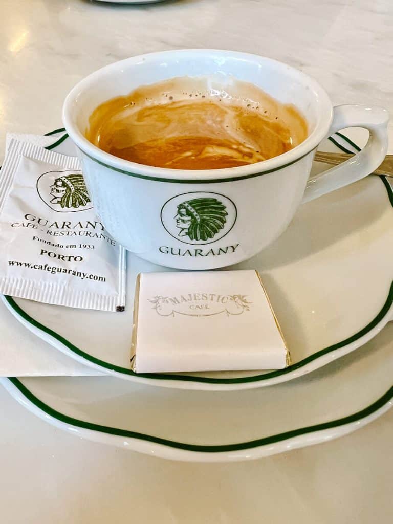 Cup of coffee at Cafe Guarany in Porto, Portugal