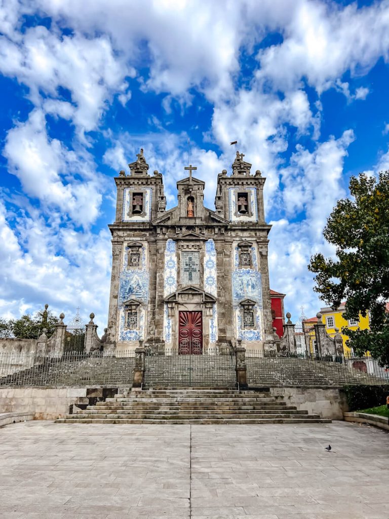 the blue tiled Santo Ildefonso Church in Porto, Portugal