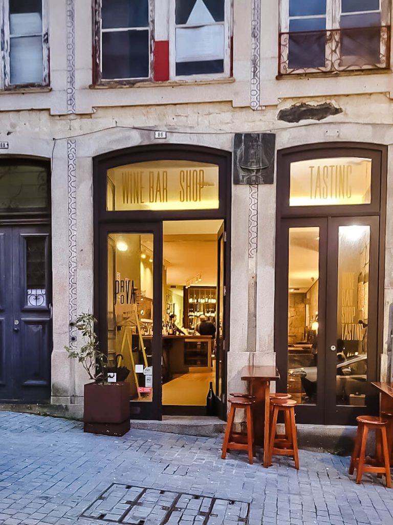 Exterior sidewalk entrance view of Prova Wine Bar in Porto, Portugal